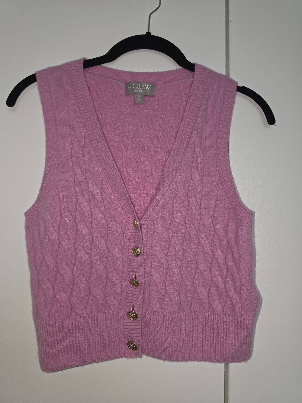 J. Crew Pink Cable Knit Button Front Sweater Vest